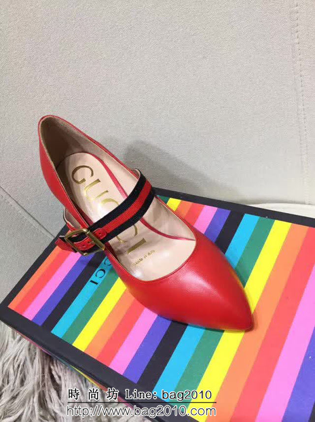 GUCCI古馳 2019春款 女士高跟單皮鞋 紅色 QZS1094